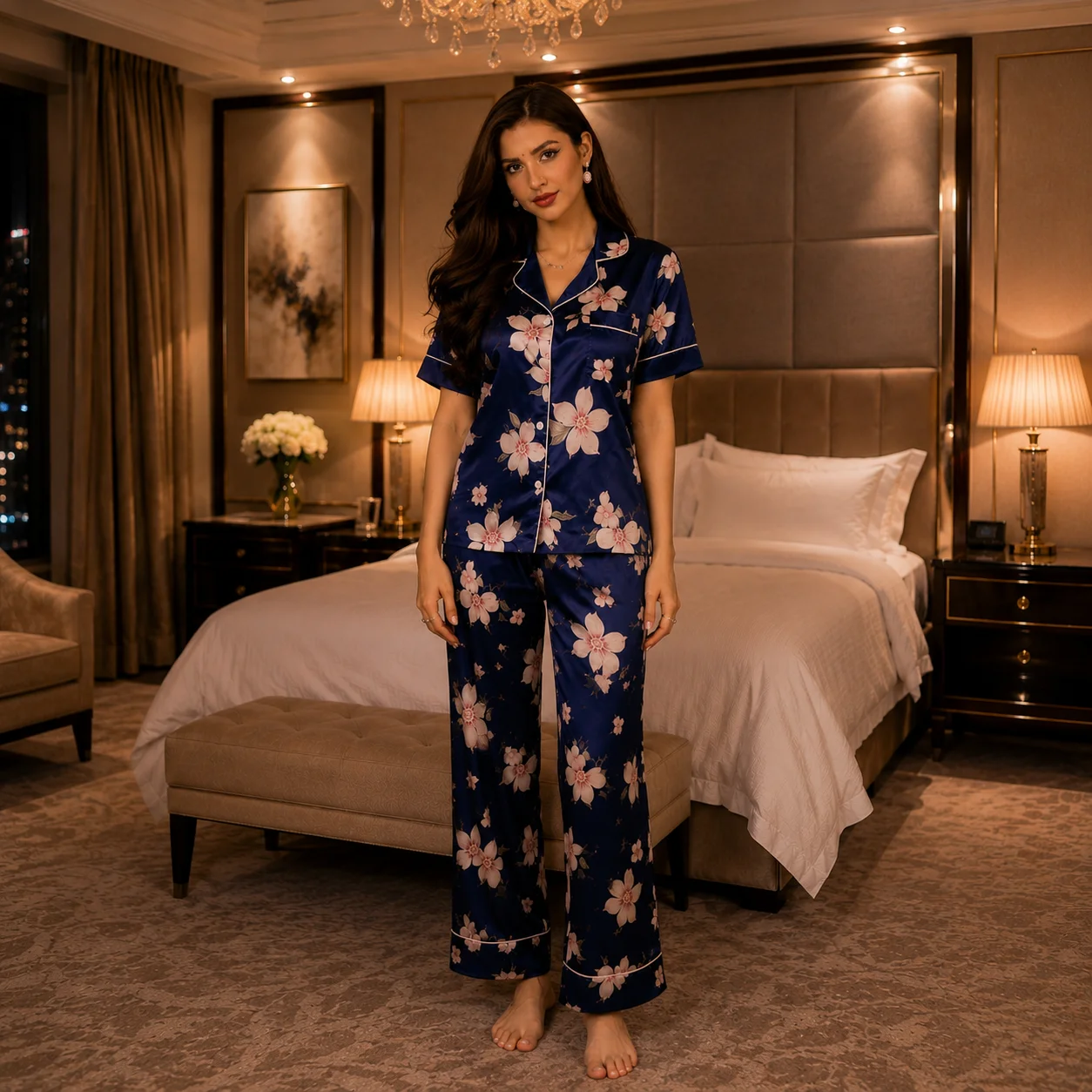 Premium 3-Part Half Sleeve Printed PJ Set - Blue Color
